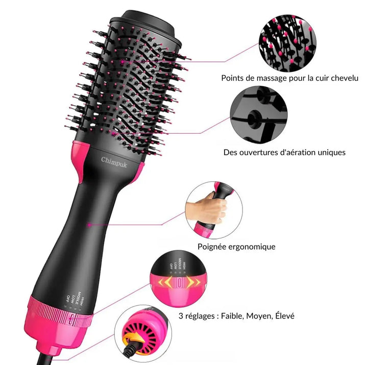 AirGlam™ – Brosse Sèche-Cheveux 2-en-1 | Lissage, Séchage et Volume en Un Seul Geste pour des Cheveux Sublimes Les Visionnaires